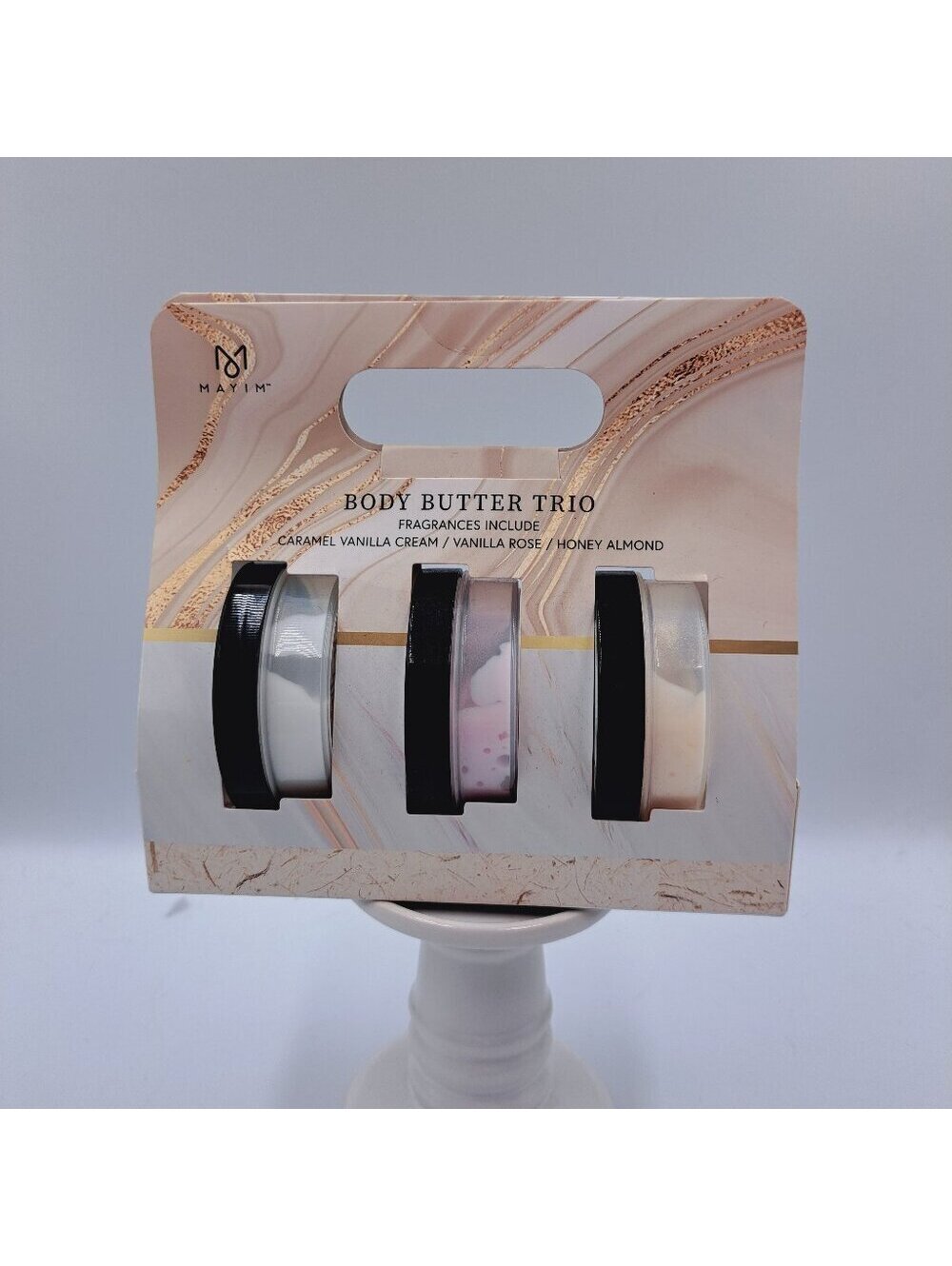 MAYIM Body Shea Butter Trio 5.07 Oz Caramel Vanilla, Vanilla Rose, Honey Almond